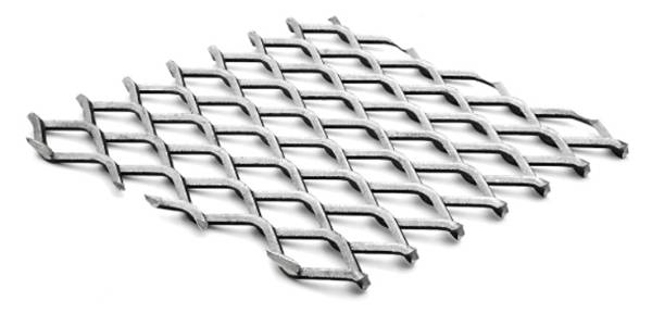 A piece of expanded metal on white background.