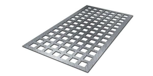 A piece of perforated metal on white background.