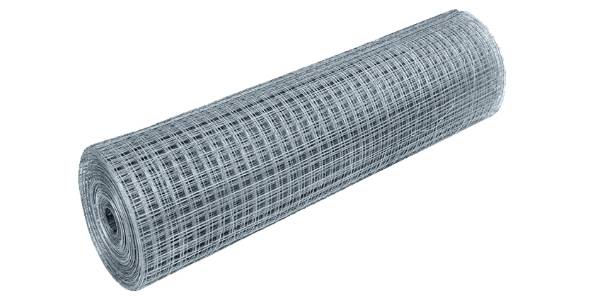 A roll of welded wire mesh on white background.
