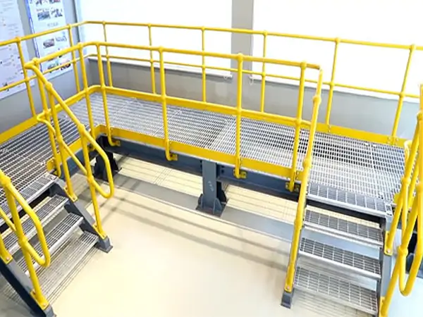 Grating ball joint stanchions installed indoors