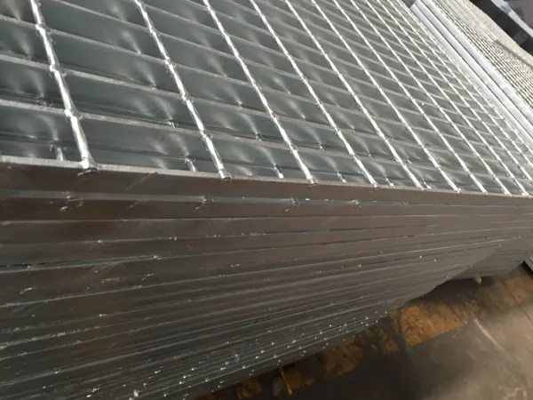 Detailed view of finished steel grating produced in the factory